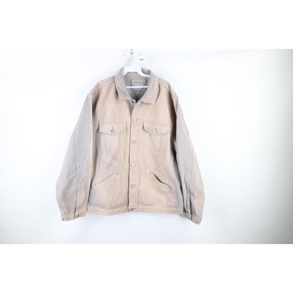 Vintage 90s Marithe Francois Girbaud XL Spell Out Sun Faded Denim Trucker Jacket